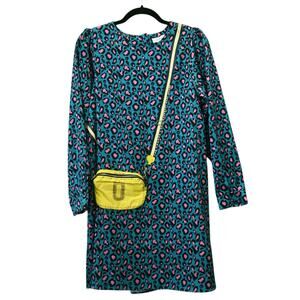 Little Marc Jacobs Teal Pink Leopard Print Satin Dress W Zip Pocket Sz 12+ Girls